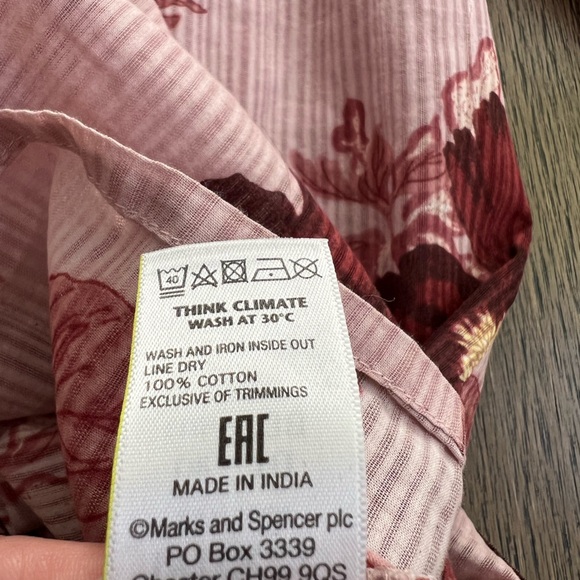 M&S Collection 100% Cotton Pleated Buttoned Front Ruffle Neck Casual Blouse Top - Picture 14 of 14